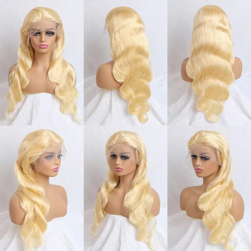 13x4 13x6 360 HD Transparent 613 Lace Frontal Wig Honey Blonde Color Brazilian Raw Body Wave Lace Front Human Hair Wig For Women