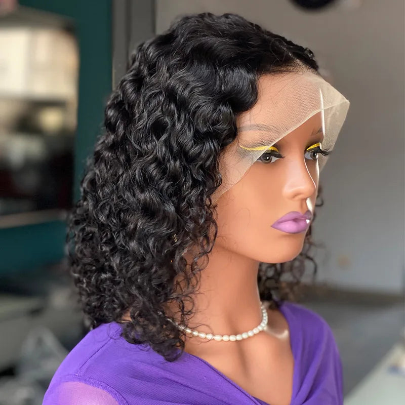 High Quality 12/14 Inch Water Wave Human Hair Wig 250% Density 13x4 Lace Frontal Natural Color for Voluminous and Glamorous Look