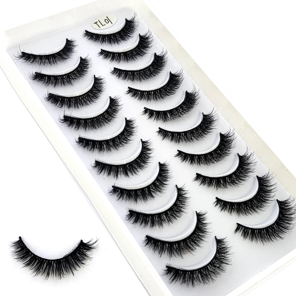 HBZGTLAD 10 pairs of natural fake eyelashes 3D artificial mink eyelashes soft eyelashes extended fake eyelashes long mink eyelas