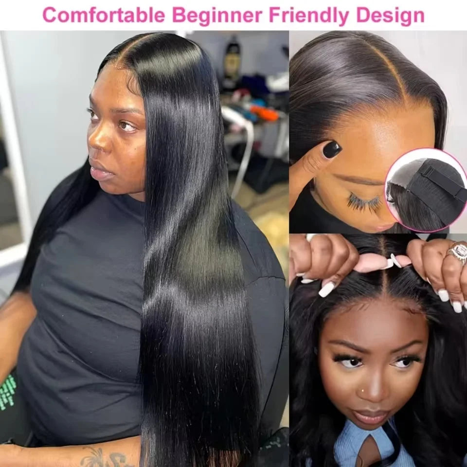 Wear and Go 5x5 HD Lace Closure Wigs Human Hair Glueless Wigs Human Hair Pre Plucked Pre Cut 200 Density Straight Human Hair Wig for Beginners with Baby Hair Natural Black