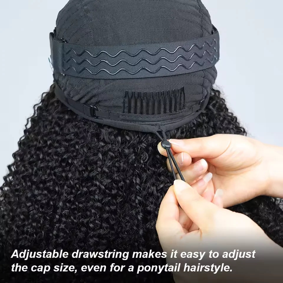 Upgrade 3 IN 1 Half Wig With Drawstring Seamless Clip Ins Flip Over Kinky Curly Wig Half Machine 200% Density Curly Half Wigs for Women Hair