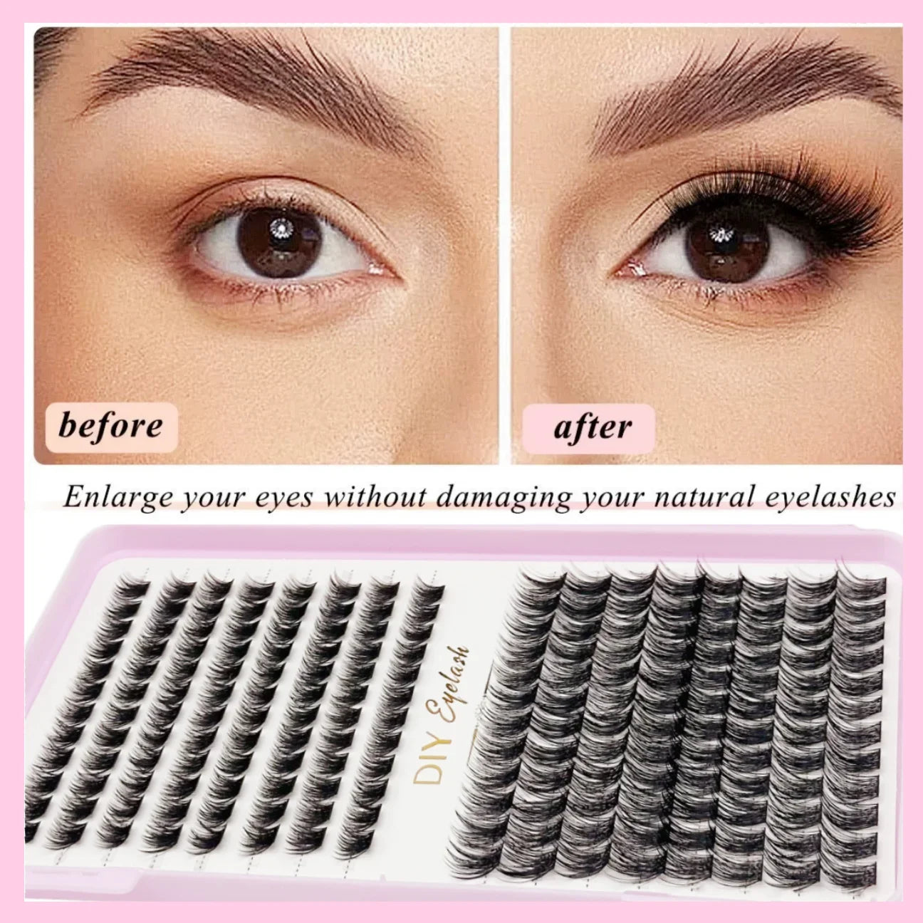 Lash Clusters DIY Extension Kit for Home, Waterproof Strong Hold Lash Bond & Seal with Tweezers