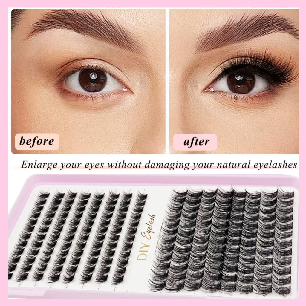 Lash Clusters DIY Extension Kit for Home, Waterproof Strong Hold Lash Bond & Seal with Tweezers