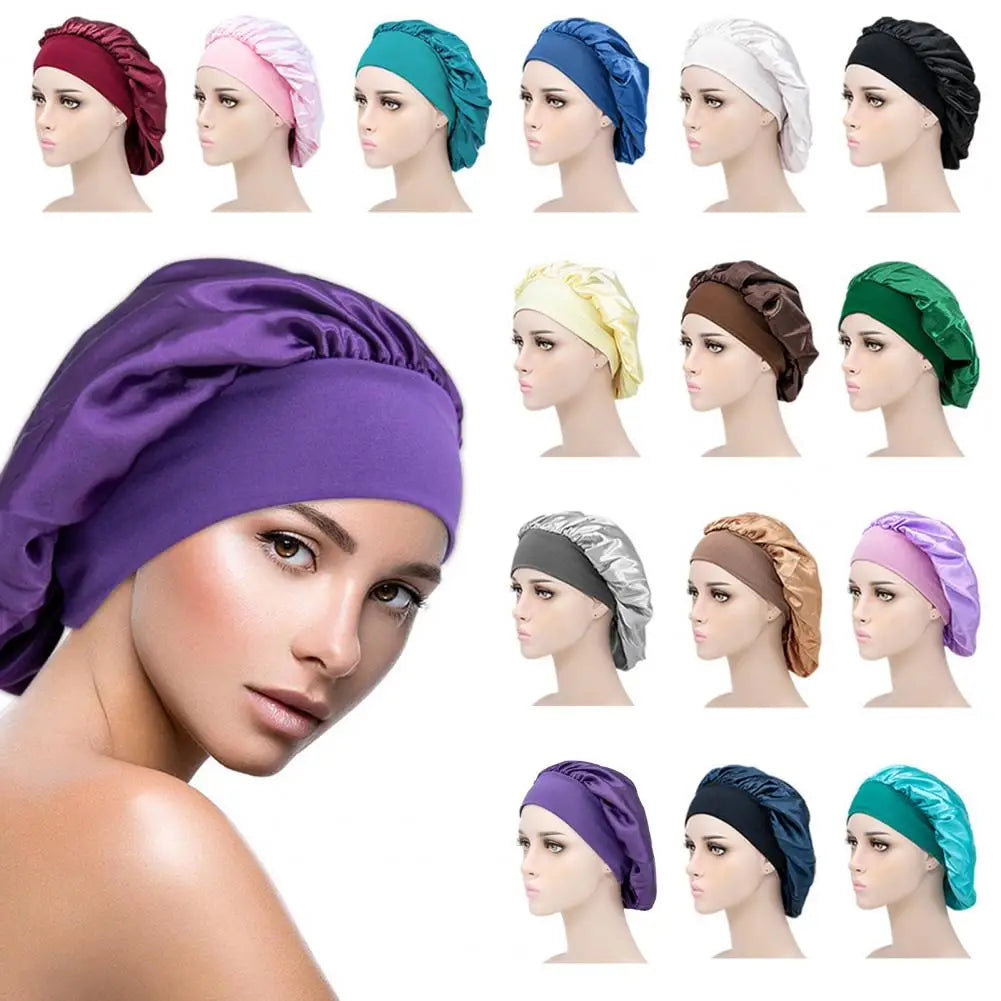 Sleep Hat Satin Bonnet Silk Bonnet Sleeping Hair Bonnet With Tie Band Bonnets Solid Color Stretch Bonnets Shower Cap Hair Hat