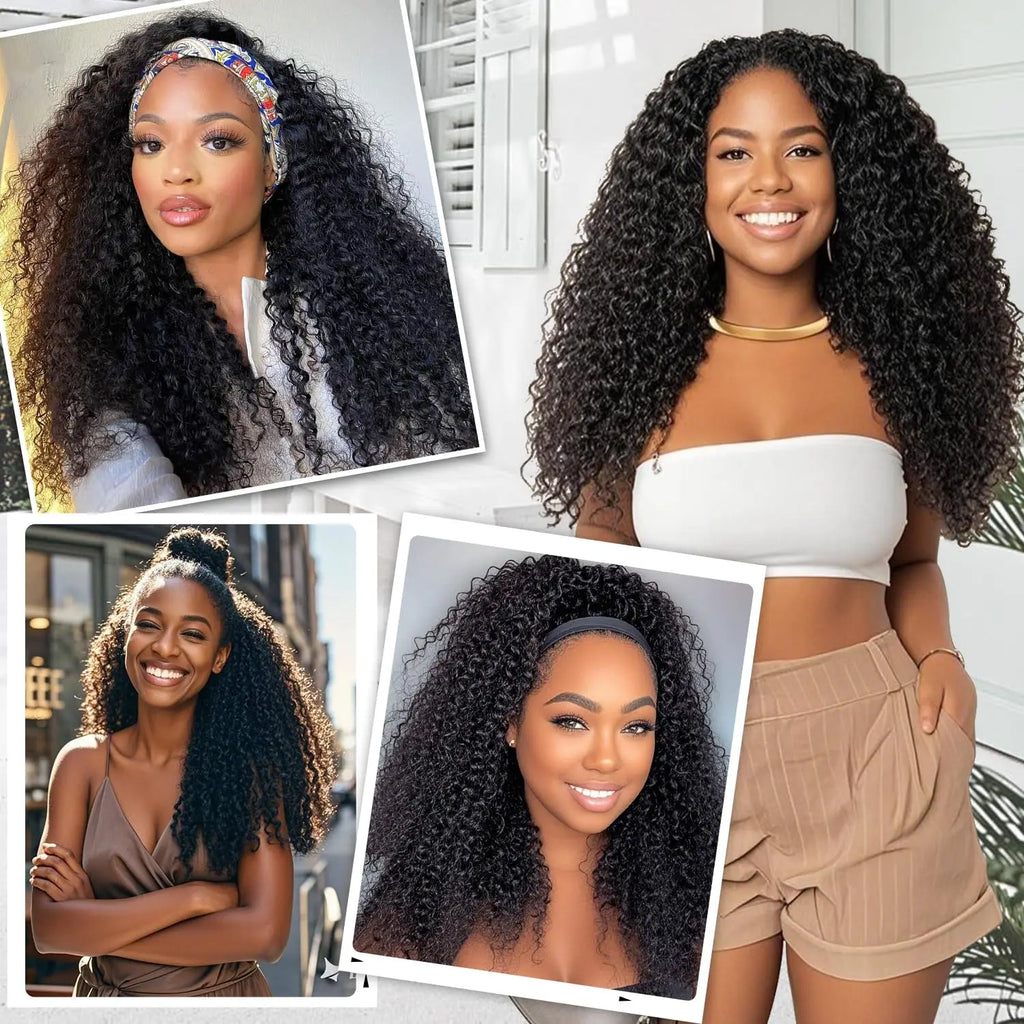 250% 3 In 1 Half Wig Human Hair Water Wave Half Wig Drawstring  Deep Curly  Glueless Curly Flip Over Wig Beginner Friendly