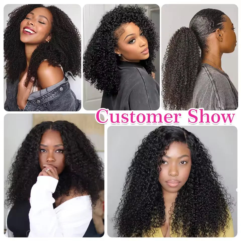 Upgrade 3 IN 1 Half Wig With Drawstring Seamless Clip Ins Flip Over Kinky Curly Wig Half Machine 200% Density Curly Half Wigs for Women Hair