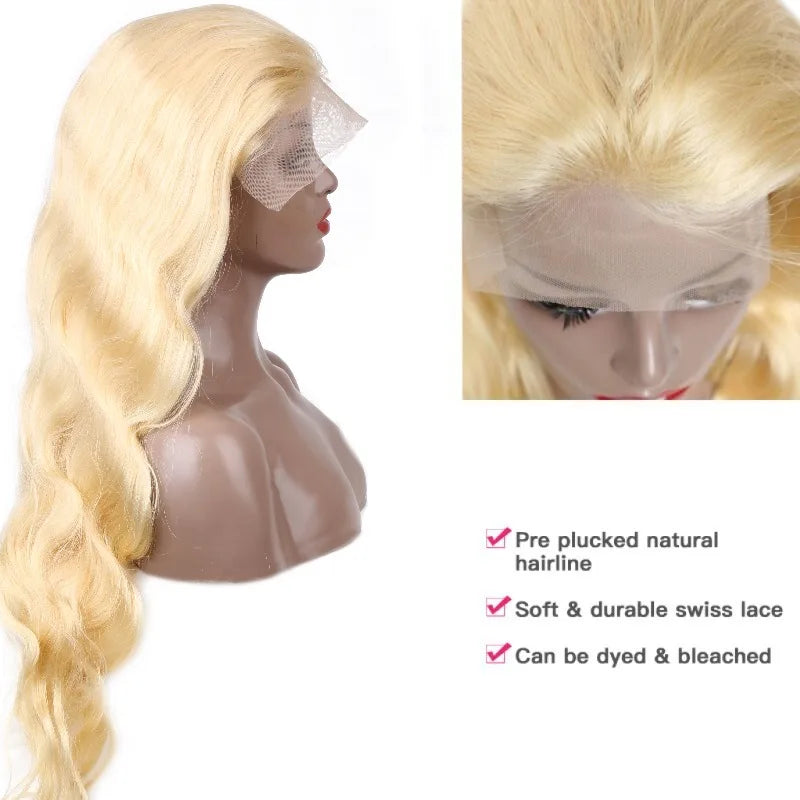 13x4 13x6 360 HD Transparent 613 Lace Frontal Wig Honey Blonde Color Brazilian Raw Body Wave Lace Front Human Hair Wig For Women