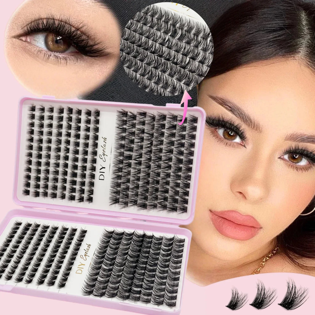 Lash Clusters DIY Extension Kit for Home, Waterproof Strong Hold Lash Bond & Seal with Tweezers