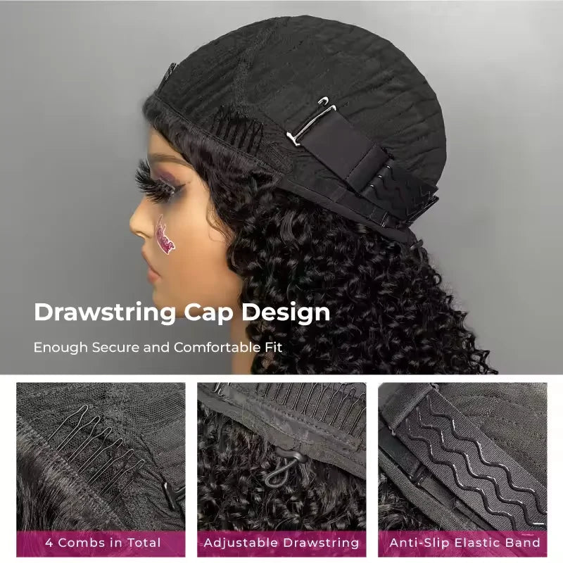 Upgrade 3 IN 1 Half Wig With Drawstring Seamless Clip Ins Flip Over Kinky Curly Wig Half Machine 200% Density Curly Half Wigs for Women Hair