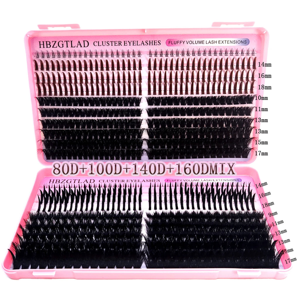 HBZGTLAD Lash Cluster Lash Book 80D-160D Bottom+Thorn Cluster Fairy Manga Lash Cluster Extended Lash Cluster with Spike eyelashe