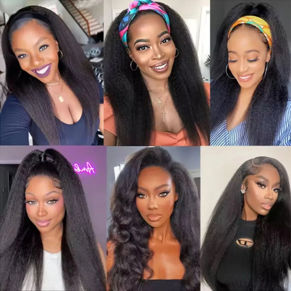 250 Density Kinky Straight Half Wigs Human Hair Wig Human Hair Ready to Wear 3 IN 1 Half Wig Drawstring Yaki Half Wig Human Hair