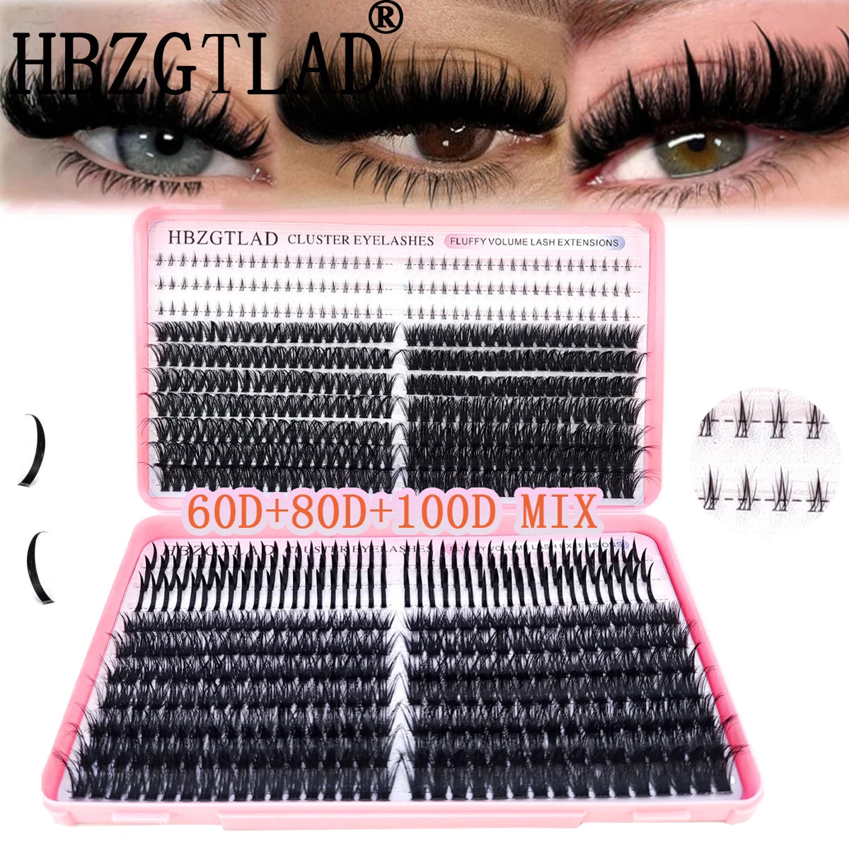 HBZGTLAD Lash Cluster Lash Book 80D-160D Bottom+Thorn Cluster Fairy Manga Lash Cluster Extended Lash Cluster with Spike eyelashe