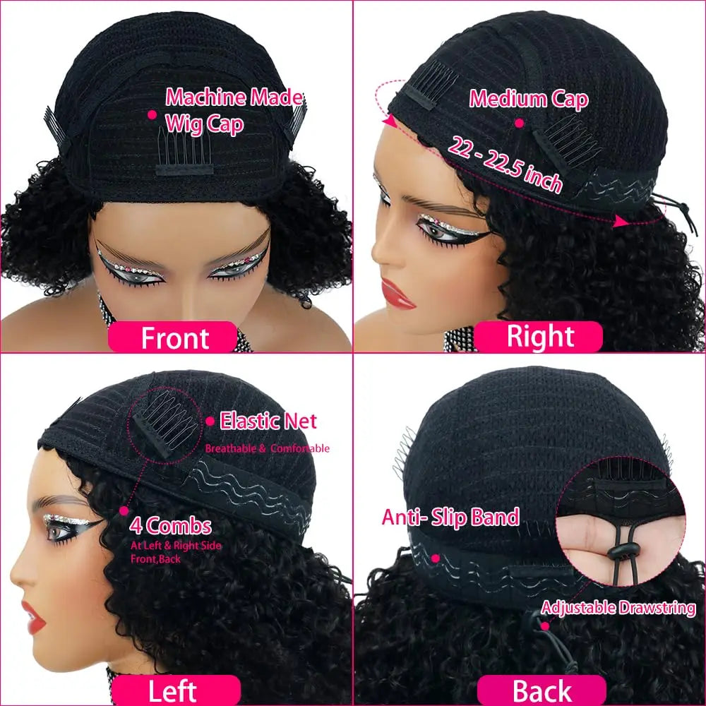 250% 3 In 1 Half Wig Human Hair Water Wave Half Wig Drawstring  Deep Curly  Glueless Curly Flip Over Wig Beginner Friendly