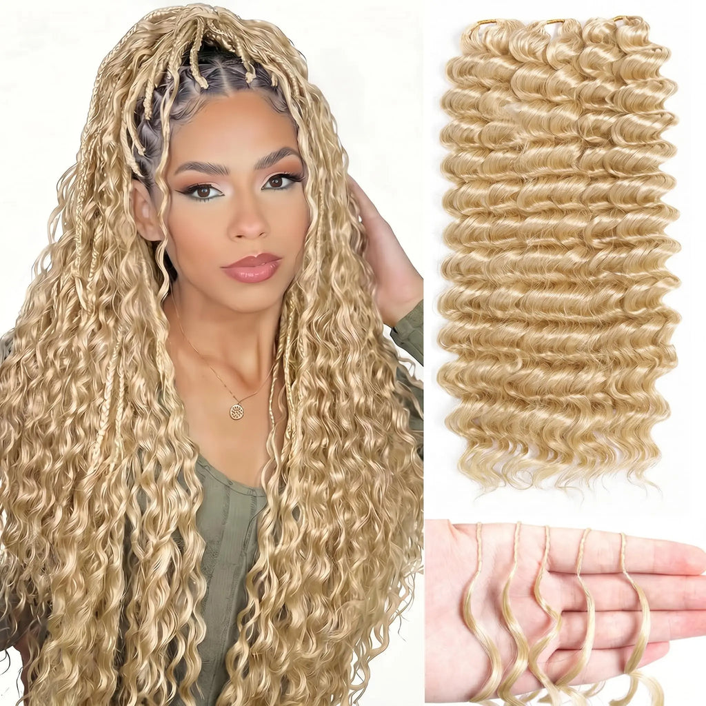 613 Feather Crochet Braids Boho Human Hair For Braiding Deep Wave Pre-Separated Miracle Knots Crochet 100% Human Hair Extensions