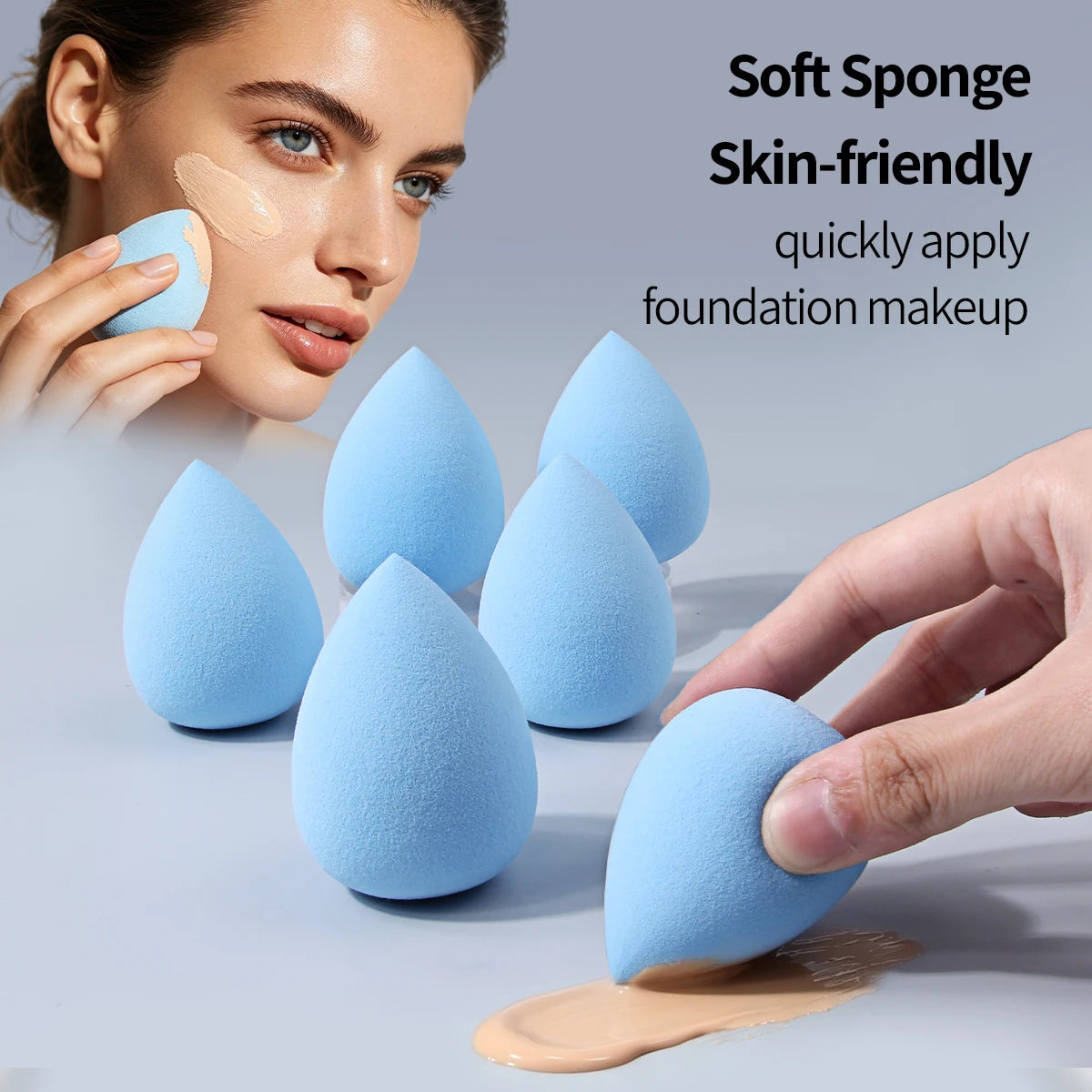 6Pcs Blue Makeup Sponges Super Soft High Resilience Cosmetic Puff Wet And Dry Use
