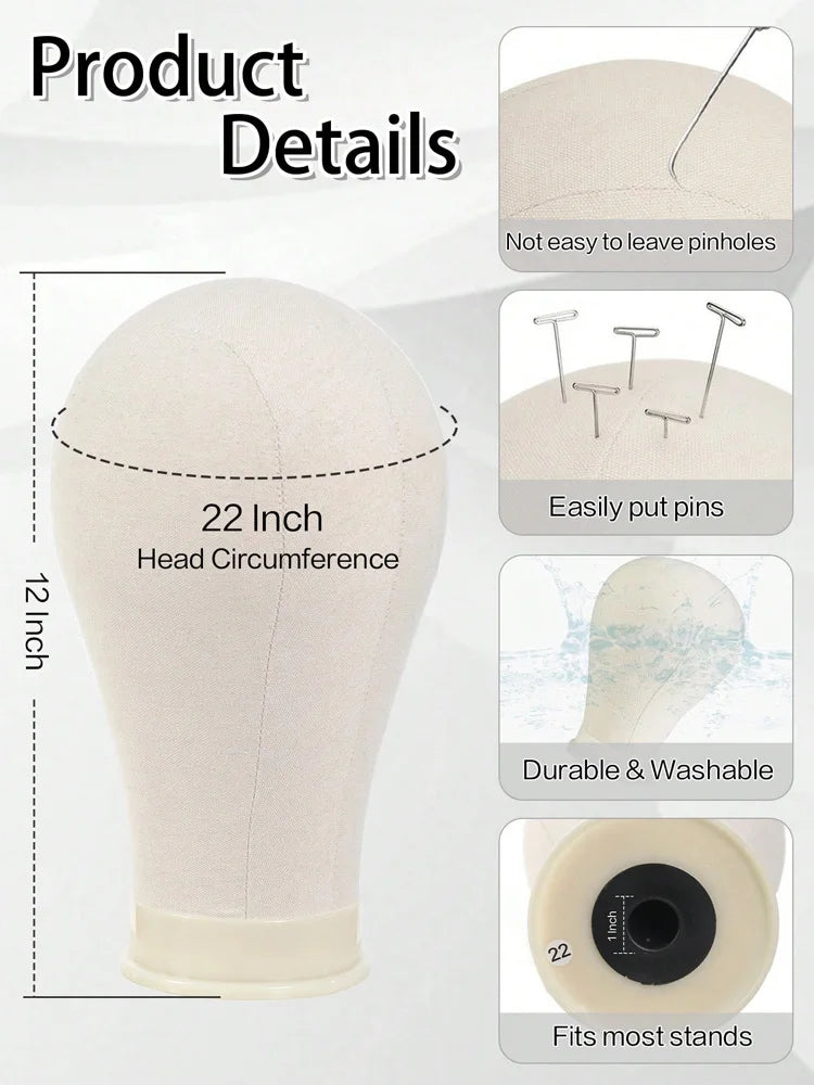 22Inch Canvas Block Wig Head With Wig Tripod Stand Soft Cork Canvas Block Head For Displaying Mannequin Wig For DlY Wig Making