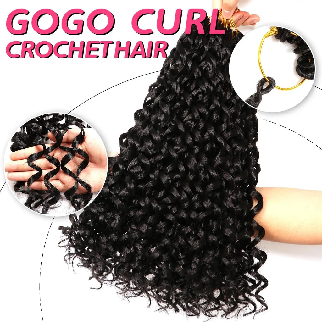 GoGo Curl Crochet Hair for Black Women Short Beach Curl Bohemian Crochet Braids Natural Black Deep Wave Synthetic Hair