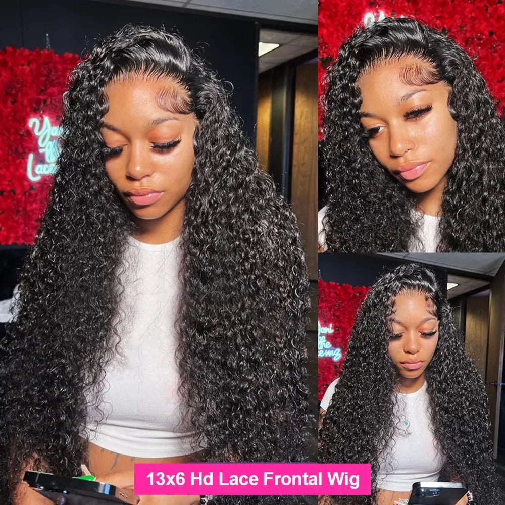 13x6 Glueless 250 Density Brazilian Deep Wave Curly HD Lace Frontal Human Hair Wig For Women Preplucked Best Hair Water Wig