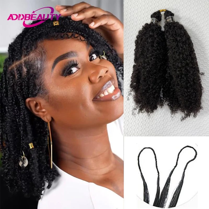 Afro Kinky Curly Human Hair Extensions Crochet Hair Knotless Pre-Separated Feather Crochet Human Hair Extensions Natural Color