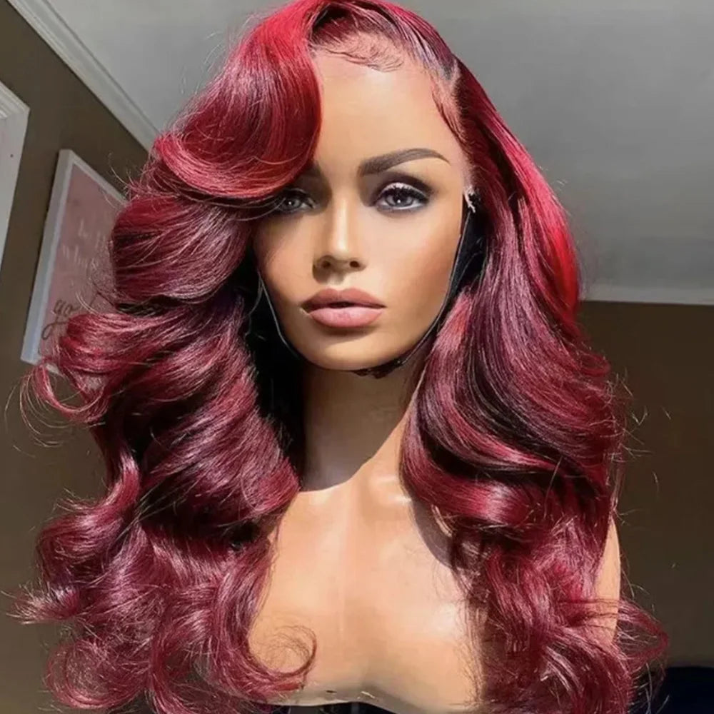 250 Density 99J Burgundy 13x4 Lace Frontal Human Hair Wigs Brazilian Colored 30 Inch Body Wave Lace Front Wigs Human Hair