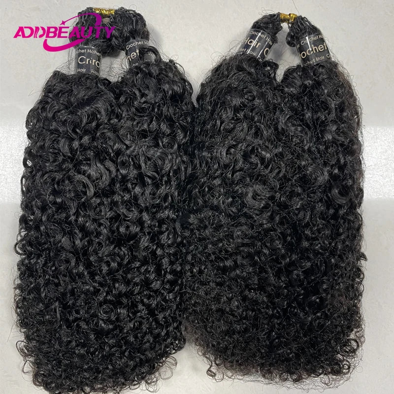 Afro Kinky Curly Human Hair Extensions Crochet Hair Knotless Pre-Separated Feather Crochet Human Hair Extensions Natural Color