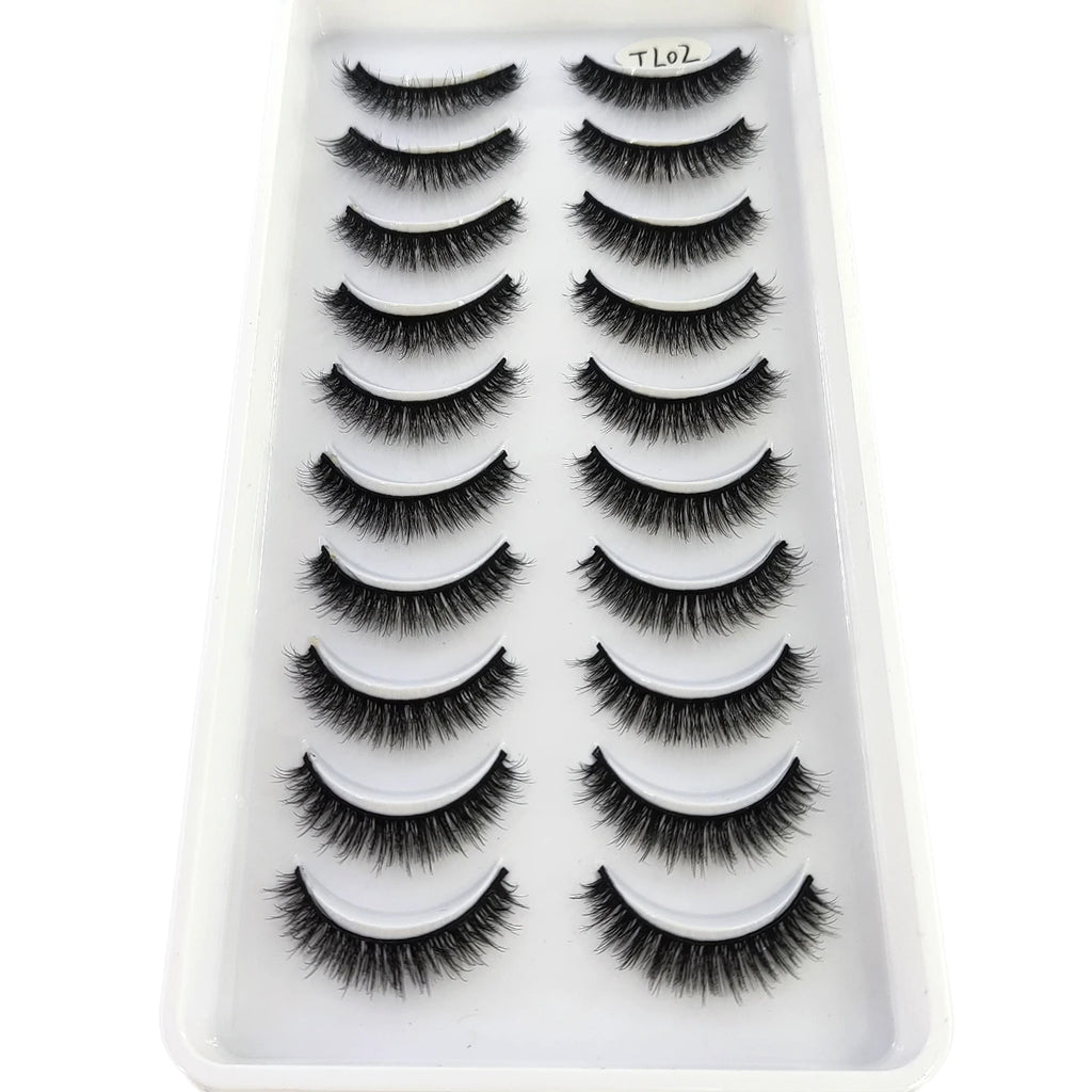 HBZGTLAD 10 pairs of natural fake eyelashes 3D artificial mink eyelashes soft eyelashes extended fake eyelashes long mink eyelas
