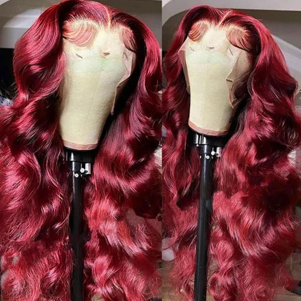 250 Density 99J Burgundy 13x4 Lace Frontal Human Hair Wigs Brazilian Colored 30 Inch Body Wave Lace Front Wigs Human Hair