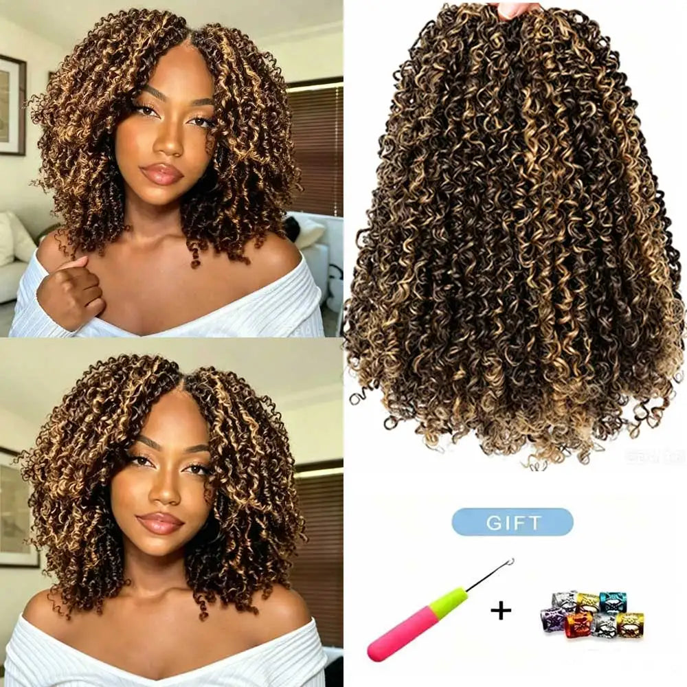 8"Yanky Twist Crochet Hair Pre-Looped Ombre Brown Synthetic Crochet Hair with Curly Ends Yank Twist Crochet Hair For Black Women