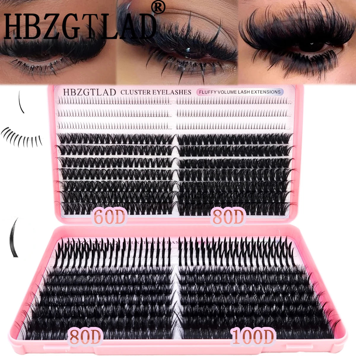 HBZGTLAD Lash Cluster Lash Book 80D-160D Bottom+Thorn Cluster Fairy Manga Lash Cluster Extended Lash Cluster with Spike eyelashe