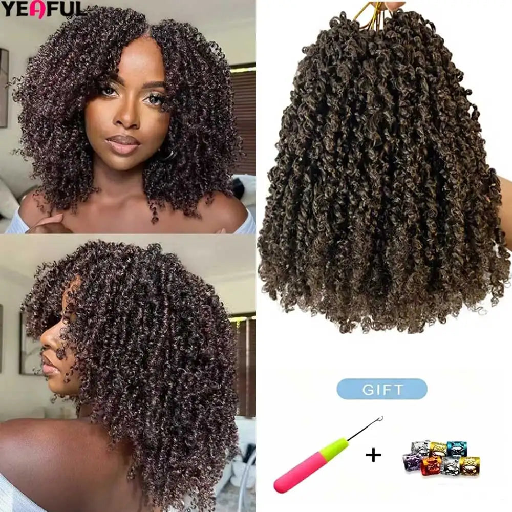 8"Yanky Twist Crochet Hair Pre-Looped Ombre Brown Synthetic Crochet Hair with Curly Ends Yank Twist Crochet Hair For Black Women
