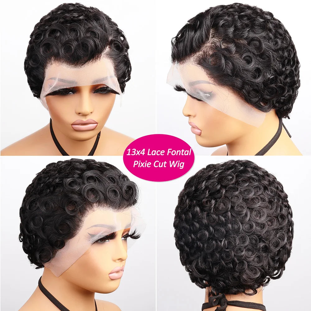 Curly Lace Frontal Wig 13x4 HD Lace Wig Human Hair Short Curly Human Hair Wigs 180% Density For Women
