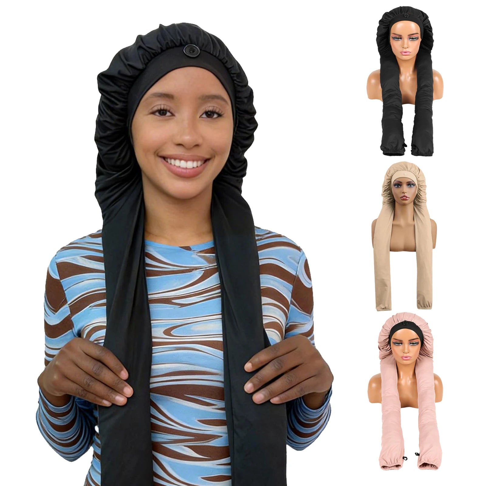 Long Hair Bonnets for Sleeping 2 in 1 Long Hair & Bonnet for Women&Soft Breathable and Smoothy&Bonnet for Braids