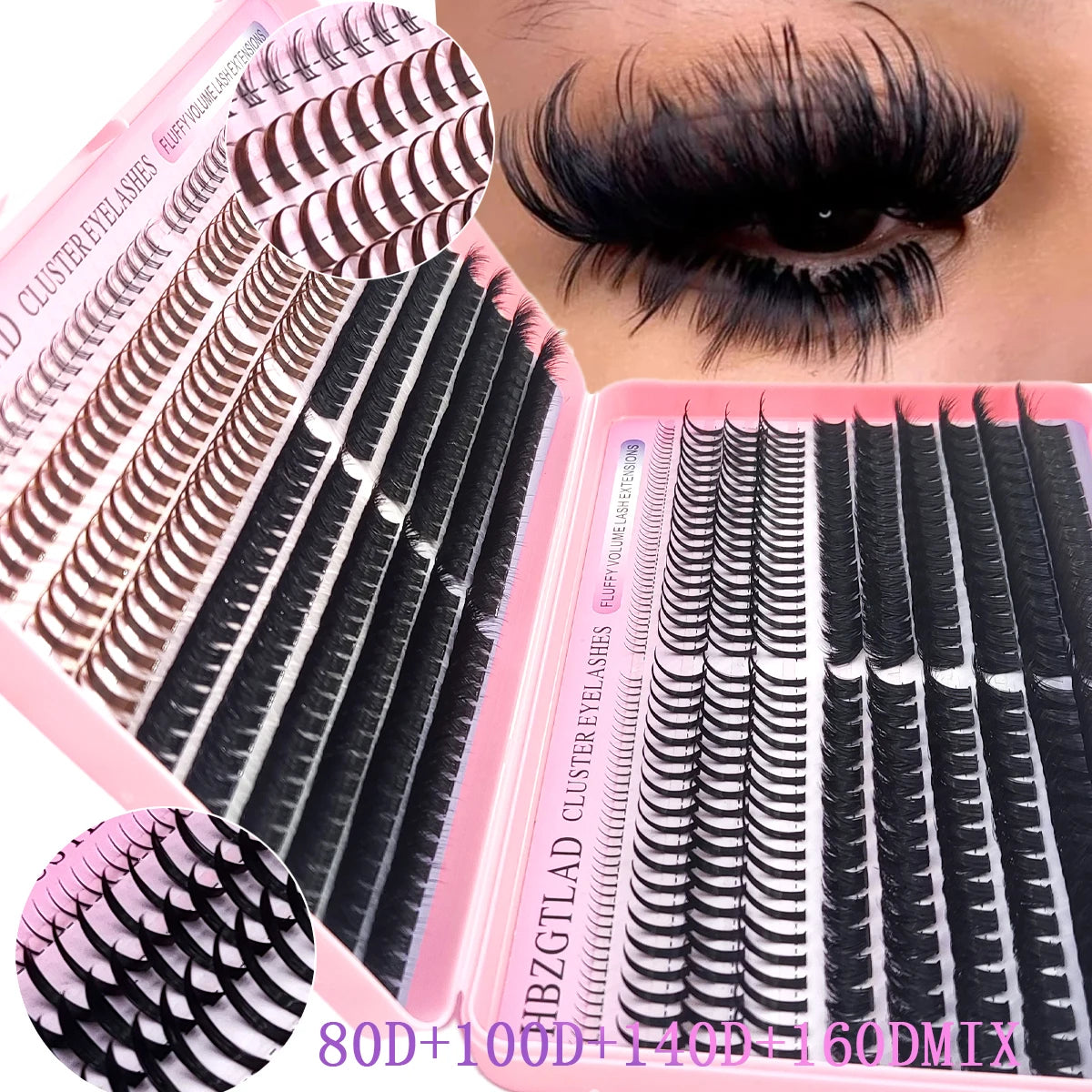 HBZGTLAD Lash Cluster Lash Book 80D-160D Bottom+Thorn Cluster Fairy Manga Lash Cluster Extended Lash Cluster with Spike eyelashe