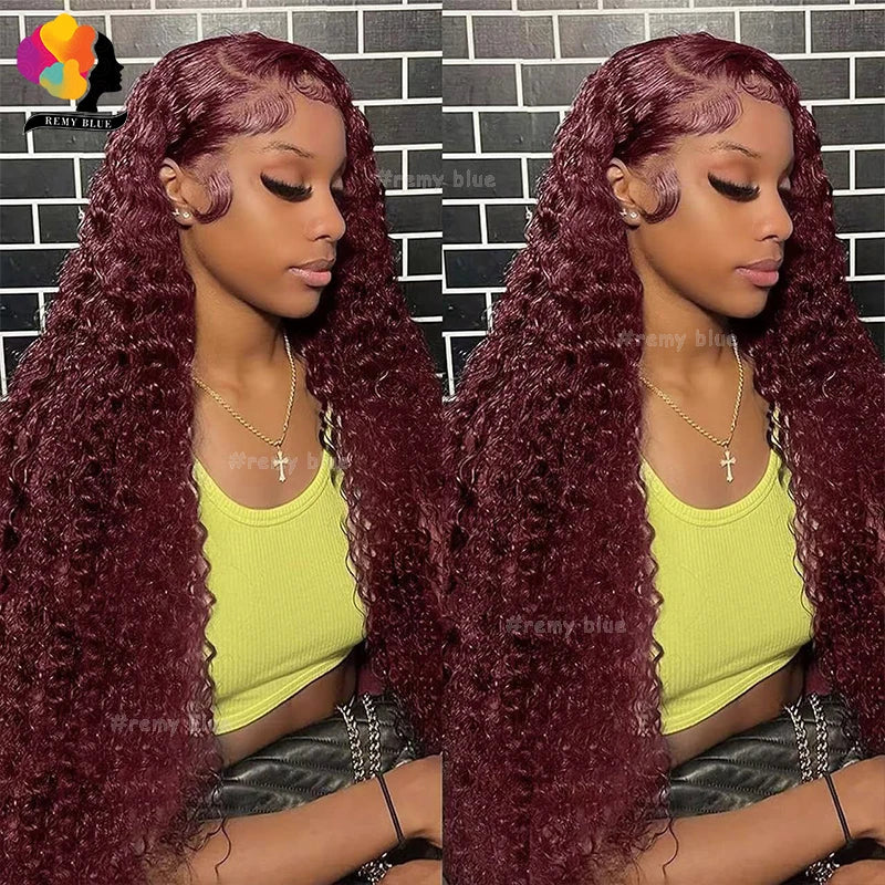 Burgundy Water Wave Human Hair Wigs for Black Women 13X6 13x4 Lace Front Human Hair Wig Remy Curly Human Hair Lace Frontal Wigs