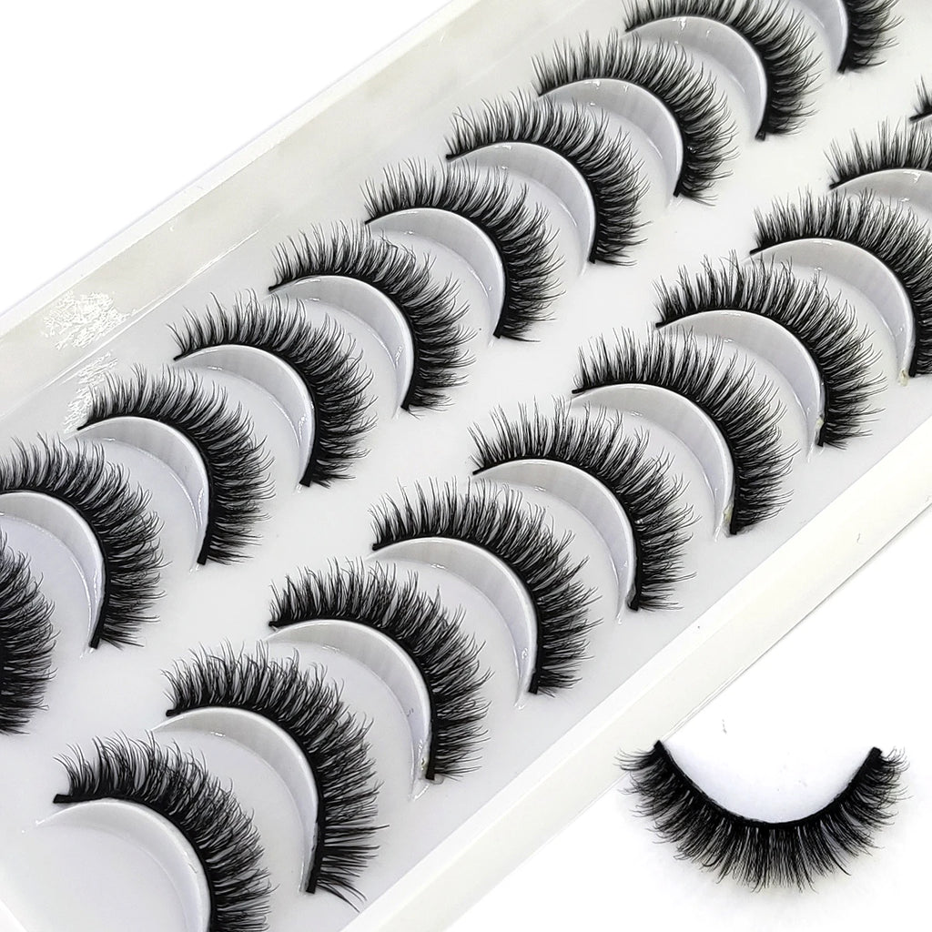 HBZGTLAD 10 pairs of natural fake eyelashes 3D artificial mink eyelashes soft eyelashes extended fake eyelashes long mink eyelas