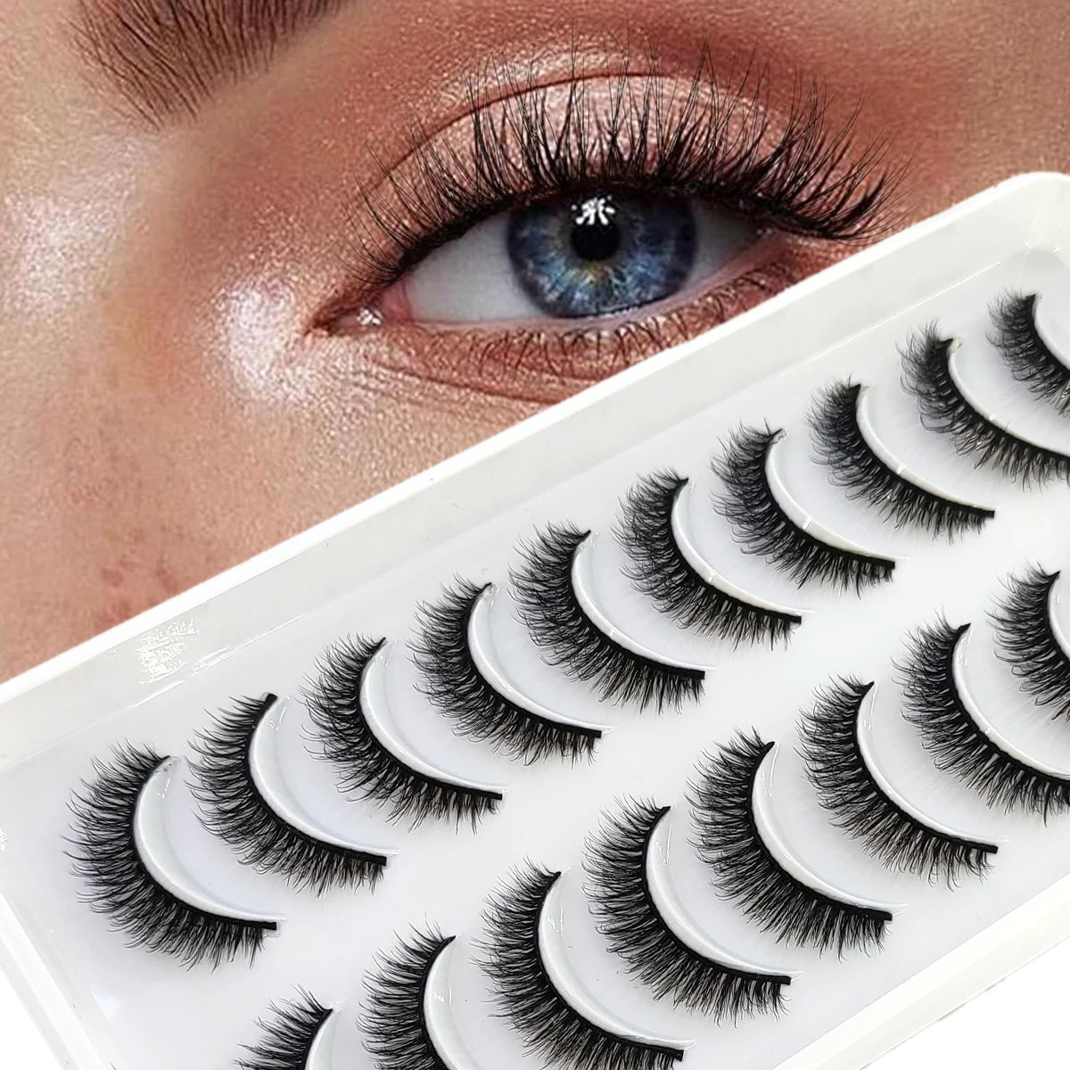 HBZGTLAD 10 pairs of natural fake eyelashes 3D artificial mink eyelashes soft eyelashes extended fake eyelashes long mink eyelas