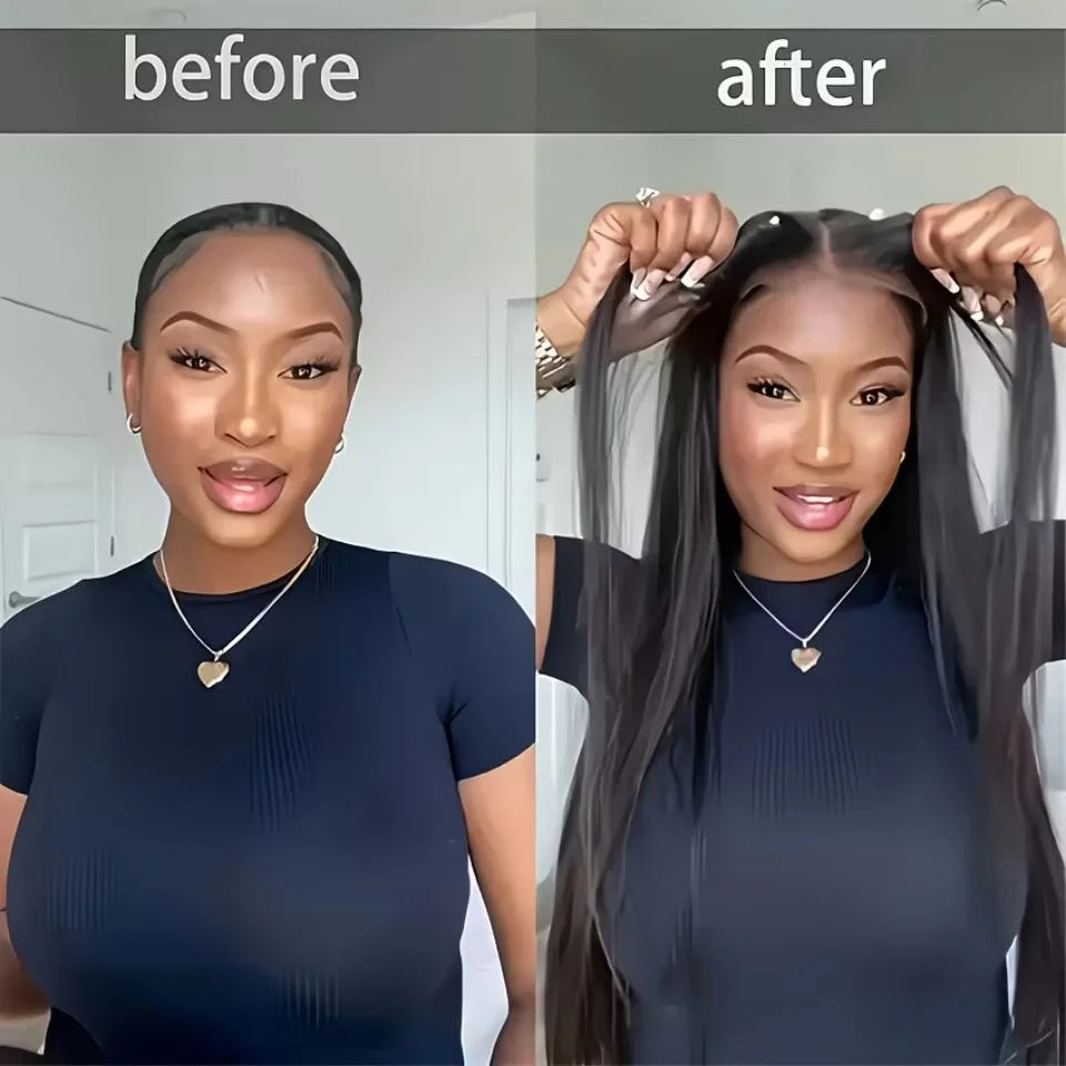 Wear and Go 5x5 HD Lace Closure Wigs Human Hair Glueless Wigs Human Hair Pre Plucked Pre Cut 200 Density Straight Human Hair Wig for Beginners with Baby Hair Natural Black