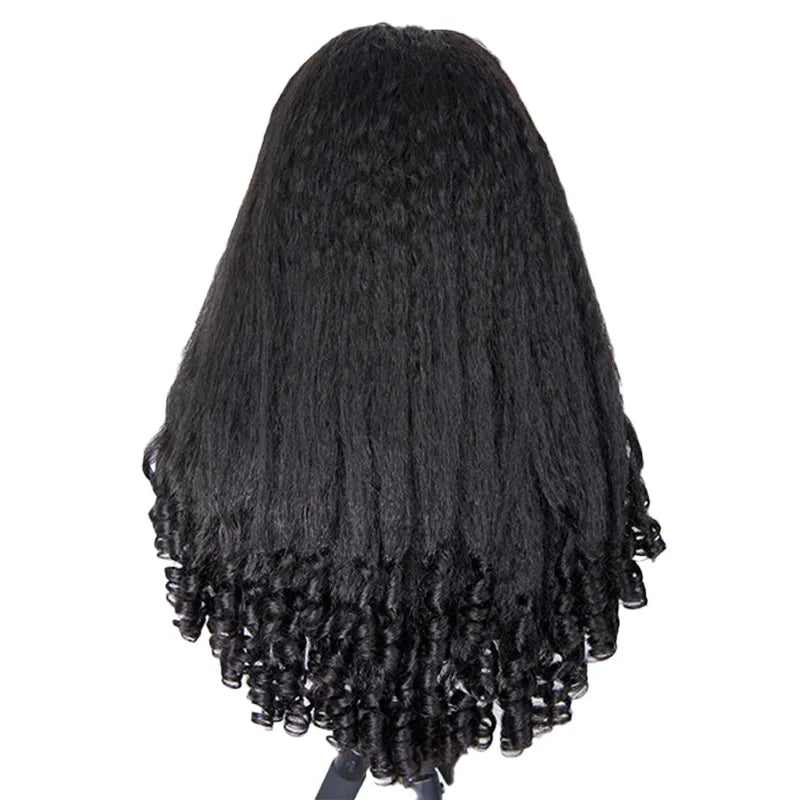 Kinky Straight Burmese Curly Half Wig Human Hair Human Hair Ready to Wear 3 IN 1 Half Wig Drawstring Burmese Glueless Half Wig