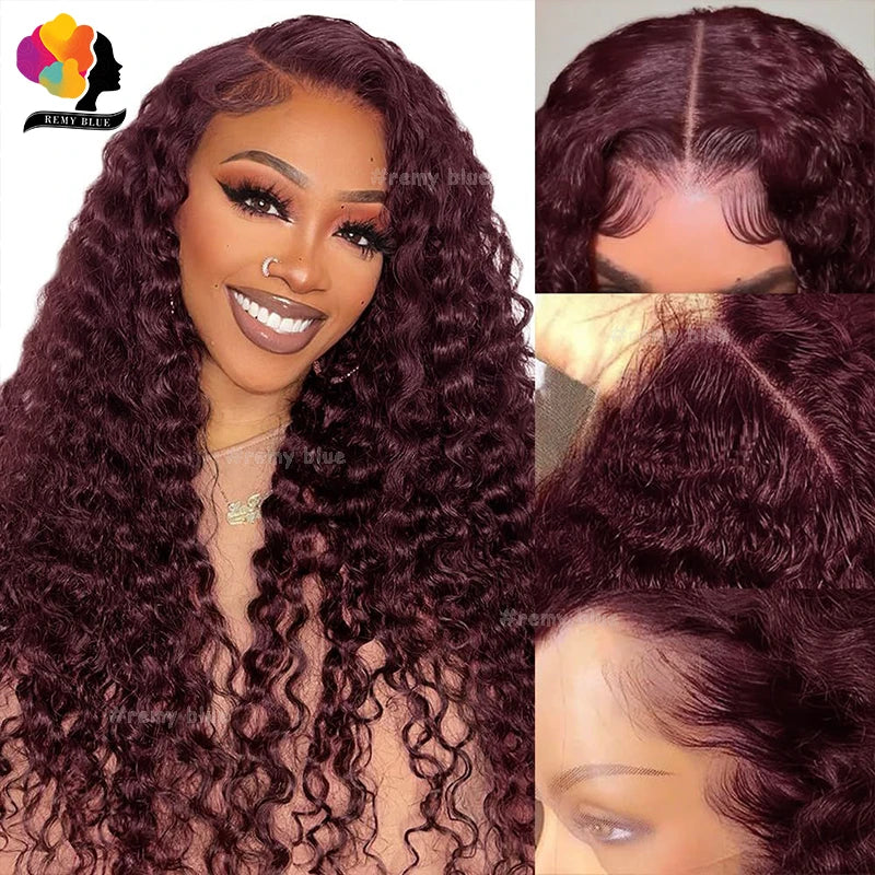 Burgundy Water Wave Human Hair Wigs for Black Women 13X6 13x4 Lace Front Human Hair Wig Remy Curly Human Hair Lace Frontal Wigs