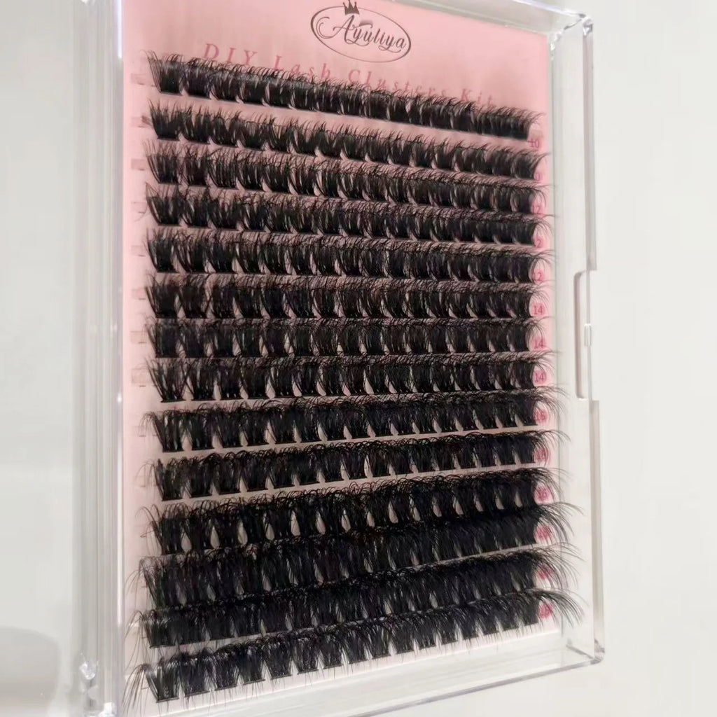Lash Clusters Kit 100D Eyelash Clusters 3D Effect with Bond Seal Tweezers Brush Thin Band 10-18mm Mixed Natural Wispy 3D Curl Co