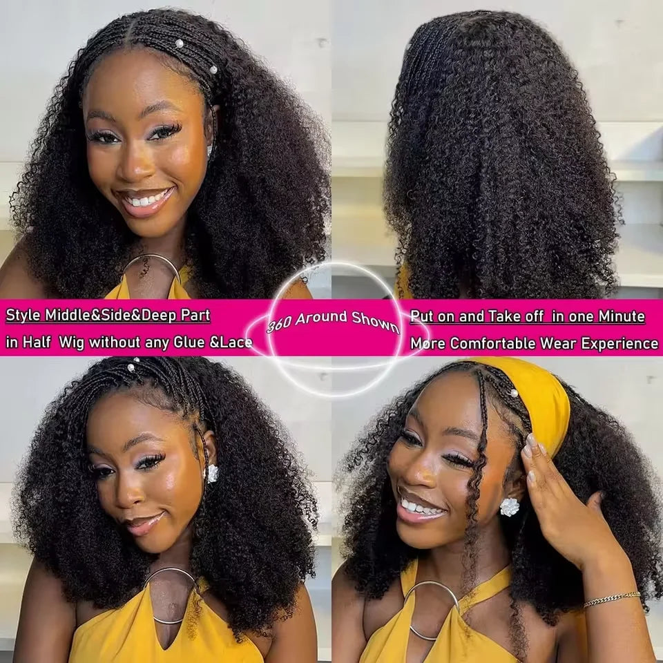 Upgrade 3 IN 1 Half Wig With Drawstring Seamless Clip Ins Flip Over Kinky Curly Wig Half Machine 200% Density Curly Half Wigs for Women Hair