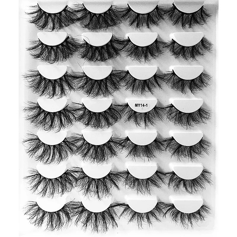 14 pairs of luxurious, voluminous false lashes - thick, natural-looking synthetic mink lashes, reusable for a perfect makeup loo