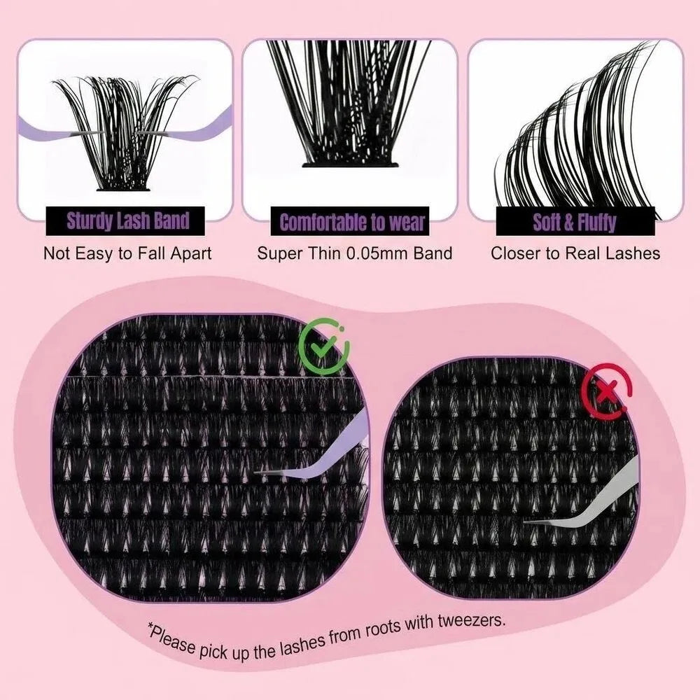 Lash Clusters Kit 100D Eyelash Clusters 3D Effect with Bond Seal Tweezers Brush Thin Band 10-18mm Mixed Natural Wispy 3D Curl Co