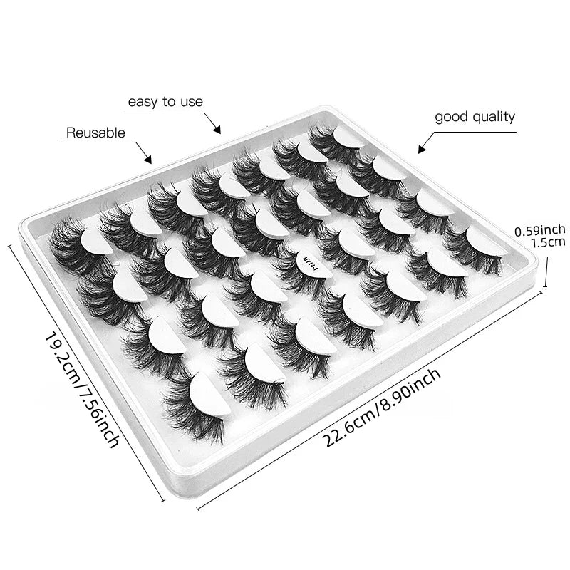 14 pairs of luxurious, voluminous false lashes - thick, natural-looking synthetic mink lashes, reusable for a perfect makeup loo