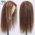 UNice Honey Blonde Highlight Kinky Curly Wig & Jerry Curly Wig Pre Plucked 13x4 Human Hair Lace Frontal Wig Clearance On Sale