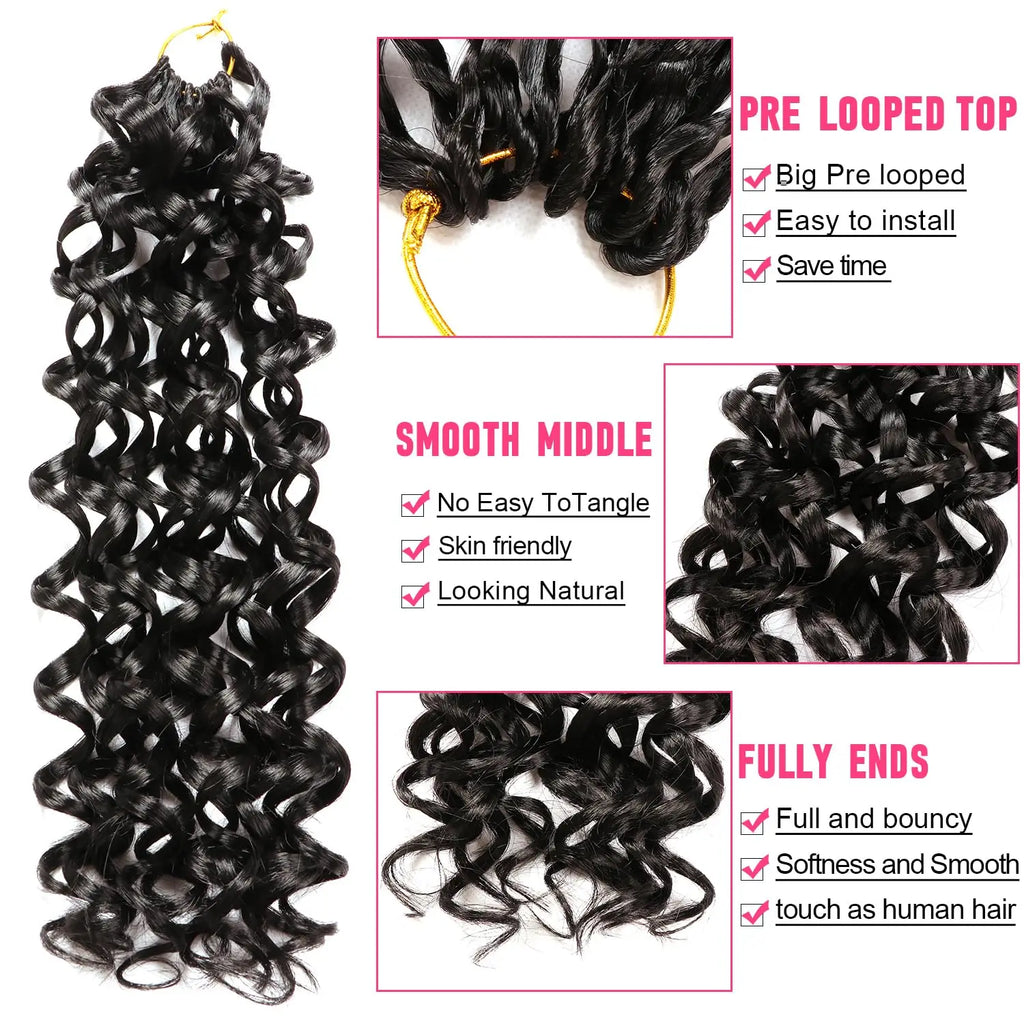 GoGo Curl Crochet Hair for Black Women Short Beach Curl Bohemian Crochet Braids Natural Black Deep Wave Synthetic Hair