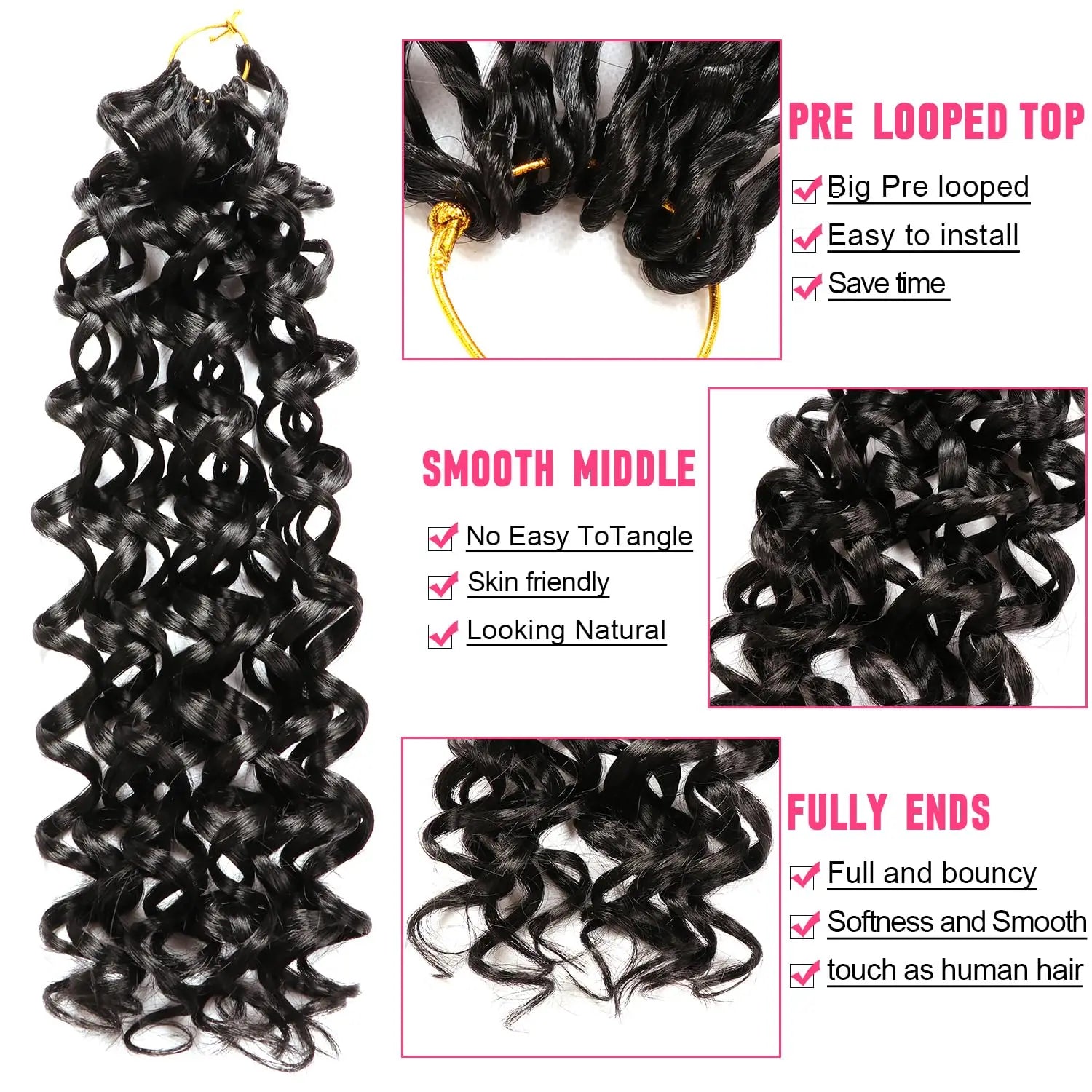 GoGo Curl Crochet Hair for Black Women Short Beach Curl Bohemian Crochet Braids Natural Black Deep Wave Synthetic Hair