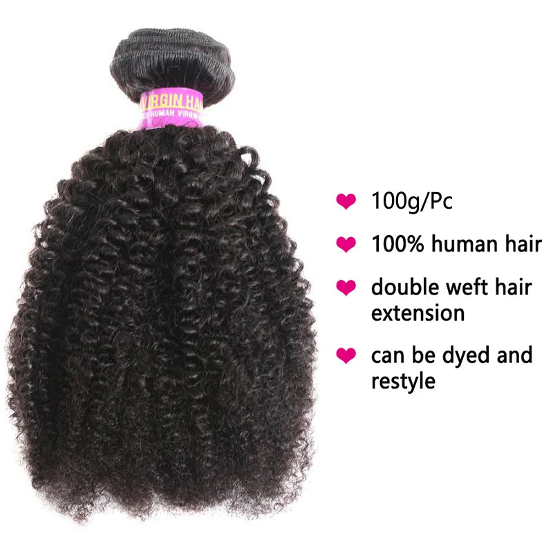 Afro Kinky Curly Human Hair Bundles Extensions 100g/PC Indian Remy Hair Natural Color Double Weft 1/3/5Pcs Set Full End