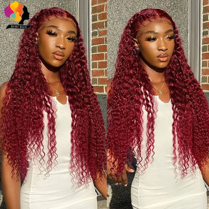 Burgundy Water Wave Human Hair Wigs for Black Women 13X6 13x4 Lace Front Human Hair Wig Remy Curly Human Hair Lace Frontal Wigs