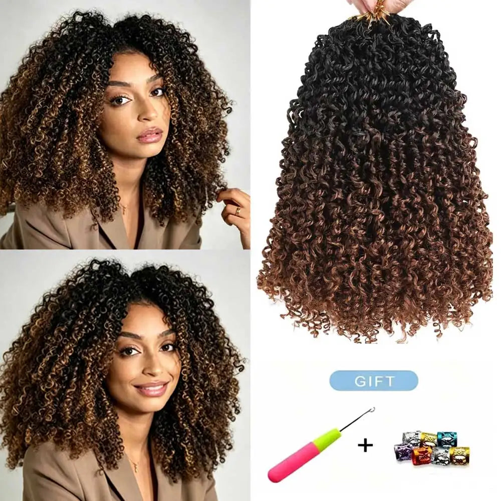 8"Yanky Twist Crochet Hair Pre-Looped Ombre Brown Synthetic Crochet Hair with Curly Ends Yank Twist Crochet Hair For Black Women